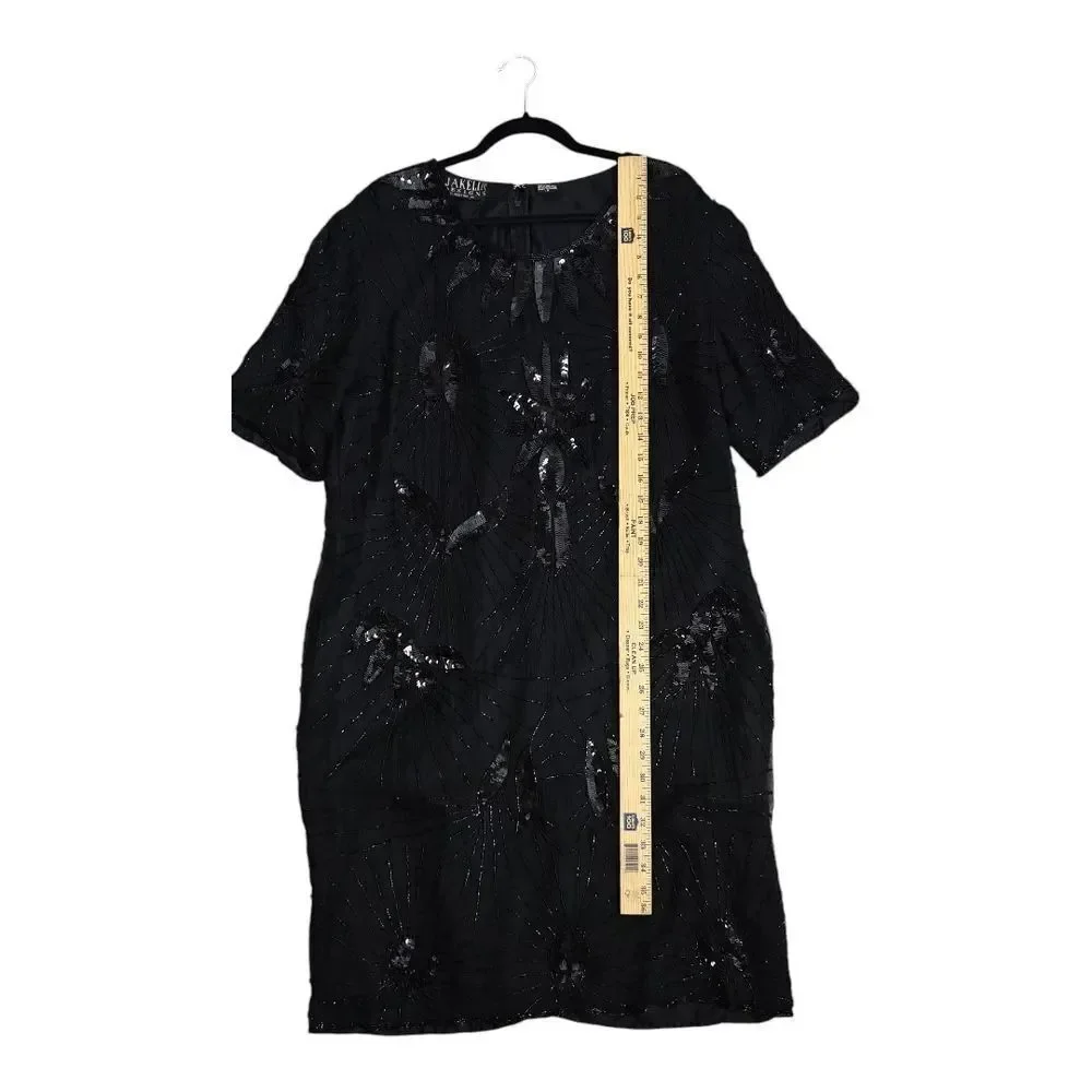 Vintage Jakelin Designs Silk Beaded Chic Black Sequin Midi Dress Size 1X